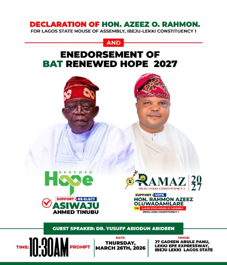 Ibeju-Lekki Poised for a New Dawn as Hon. Azeez O. Rahmon Declares Lagos Assembly Ambition for Constituency II