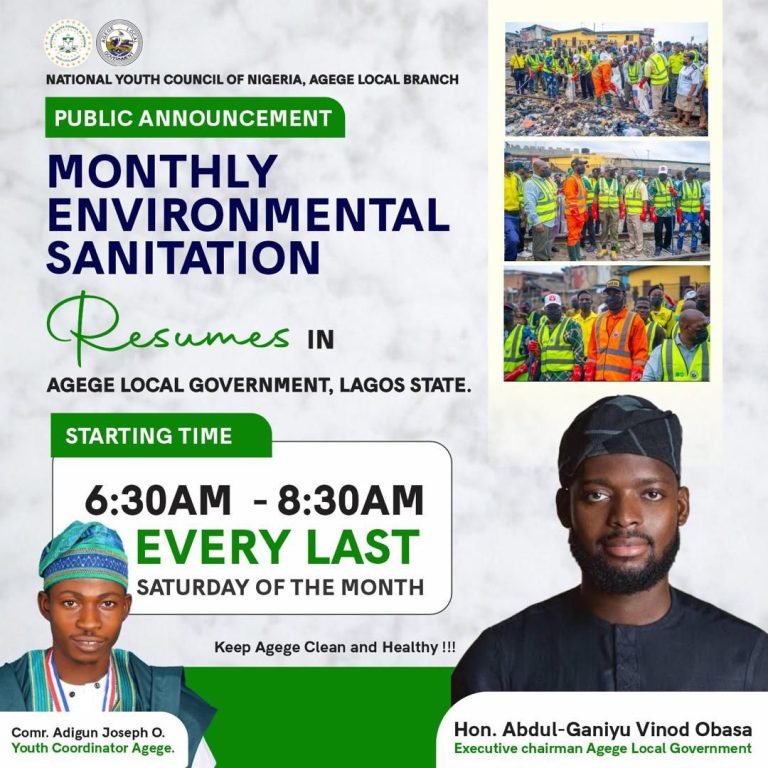 NYCN Urges Agege Residents to Embrace Monthly Environmental Sanitation Exercise