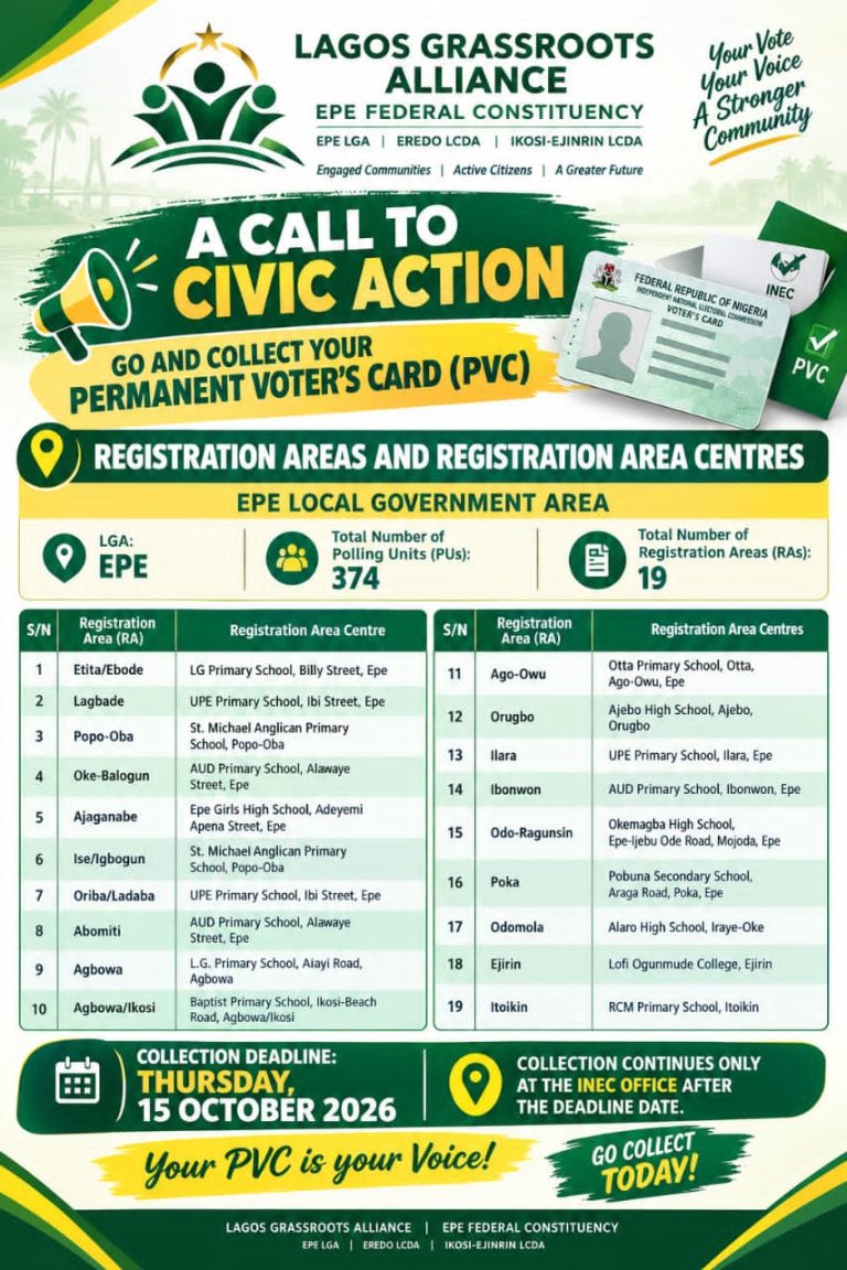 LAGOS GRASSROOTS ALLIANCE MOBILISES EPE RESIDENTS FOR PVC COLLECTION, SETS OCTOBER 15 DEADLINE